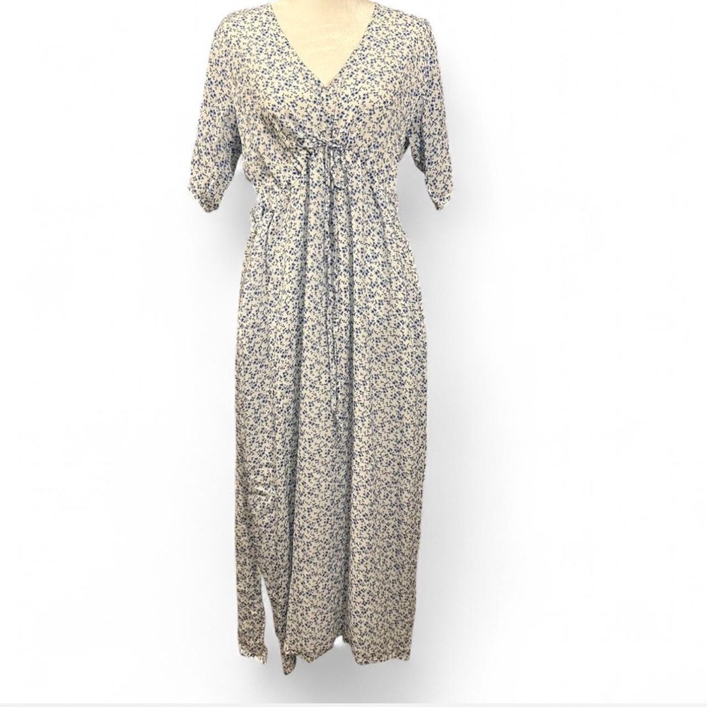 Reistor Blue Floral Maxi Dress V-Neck Empire Waist Size M Ethereal Cottagecore